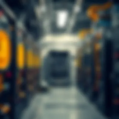 A detailed setup of advanced Bitcoin mining equipment in a high-tech facility