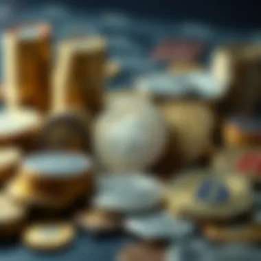 Diverse coins representing different types of cryptocurrencies