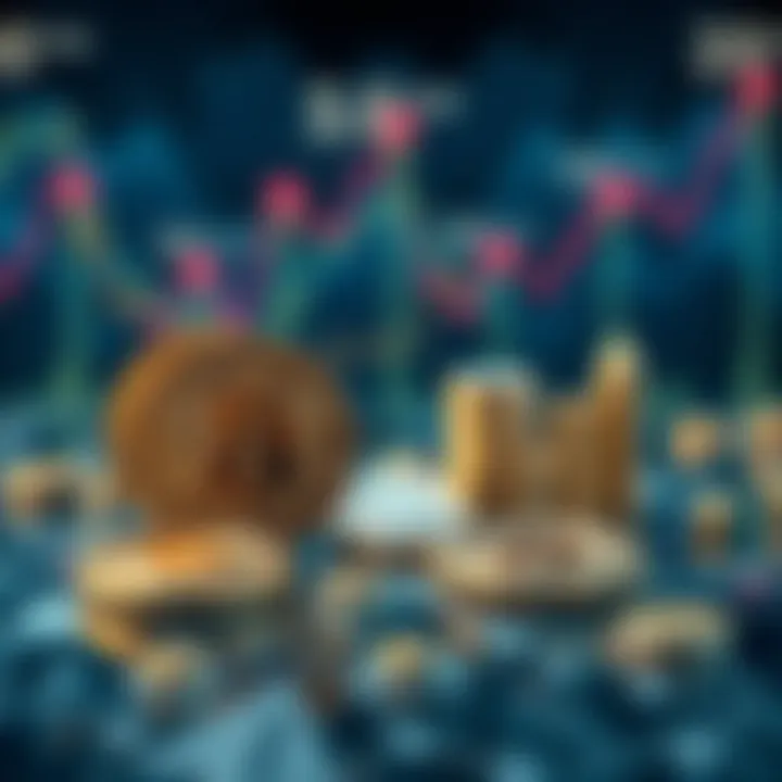 Diverse cryptocurrencies illustrated with rising charts