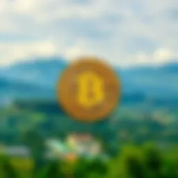 Bitcoin symbol against a backdrop of El Salvador's landscape