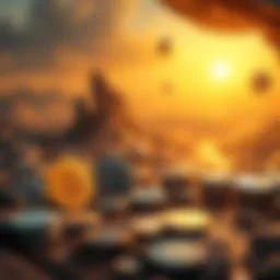 A visual representation of various cryptocurrencies in a digital landscape