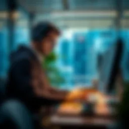 Software engineer coding in a modern workspace