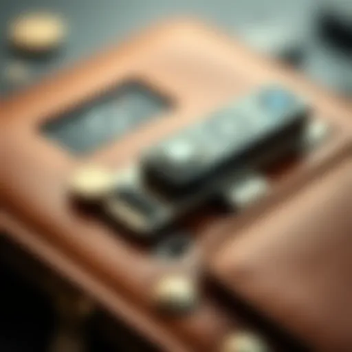 A close-up of a hardware wallet showcasing its design and features