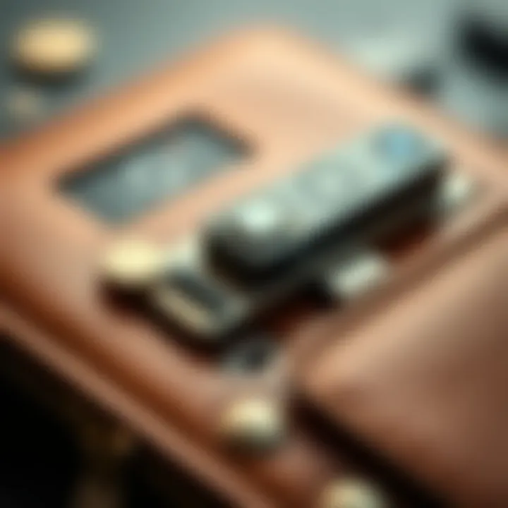 A close-up of a hardware wallet showcasing its design and features