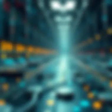 An abstract representation of smart contracts executing seamlessly in a digital environment.