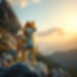 A majestic Shiba Inu standing on a rocky outcrop